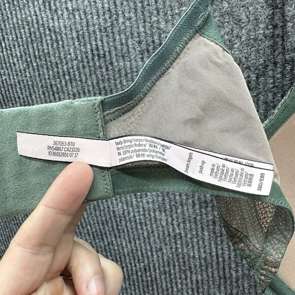 Victorias Secret Size 38D Dream Angels Push Up Bra Green Lace Jewel Embellished - Picture 6 of 7